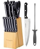 LivingKit Stainless Steel Kitchen Knife Block Set Block 14 Piece For Home Cooking Culinary School Commercial Kitchen Peeler Knives Shears Holder