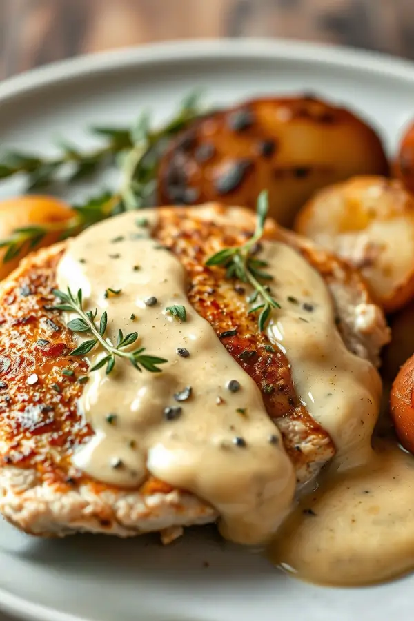 Easy One Pan Chicken and Potatoes with Dijon Cream Sauce