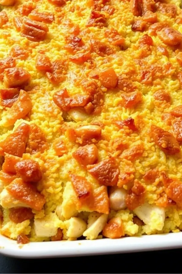 4-Ingredient Chicken and Stuffing Casserole in a dish