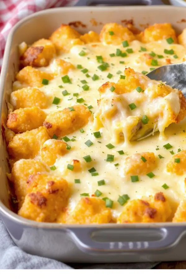Crispy & Cheesy Chicken Nugget Parmesan Casserole served in a dish