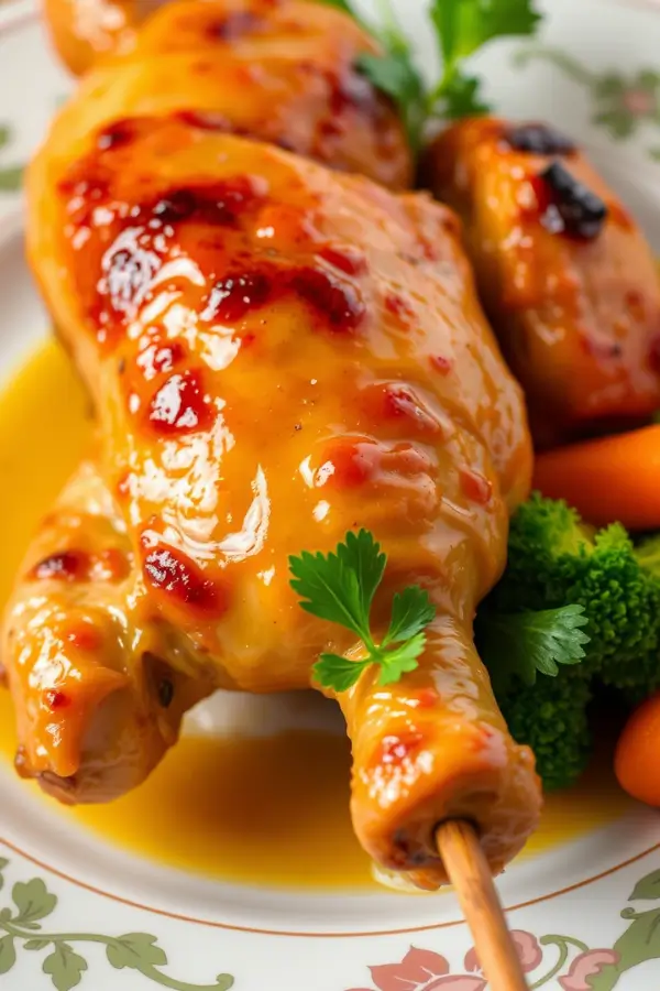 Chicken on a Stick served in ceramic plate