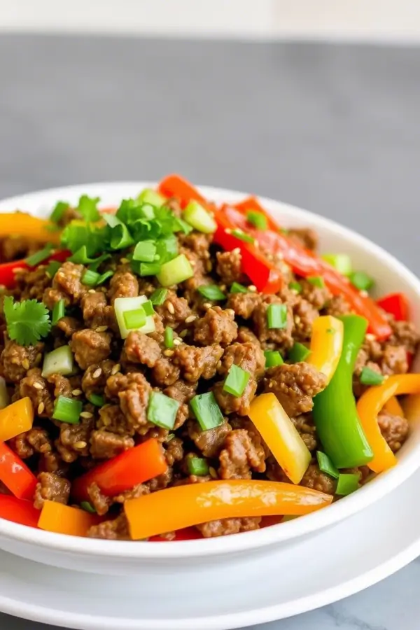Easy & Flavorful Mongolian Ground Beef in a Vibrant Bowl