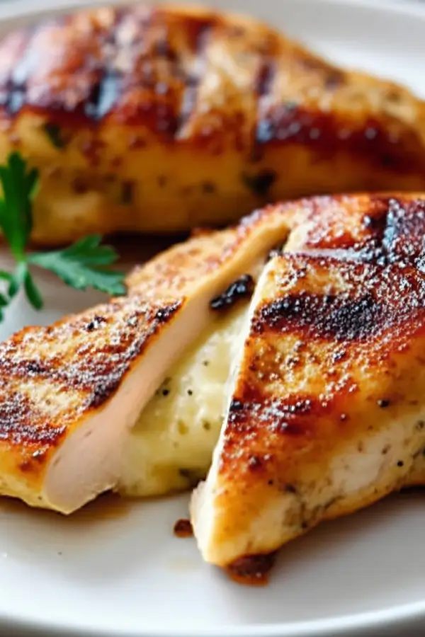 Ruth’s Chris Stuffed Chicken served on a white plate
