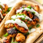 Sheet Pan Chicken Pitas with Tzatziki in a ceramic plate