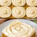 Golden pumpkin bars topped with thick swirls of cream cheese frosting