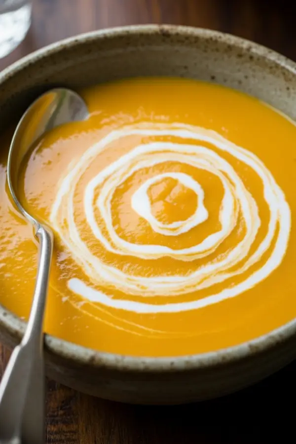 Best Thai pumpkin soup swirled with coconut milk
