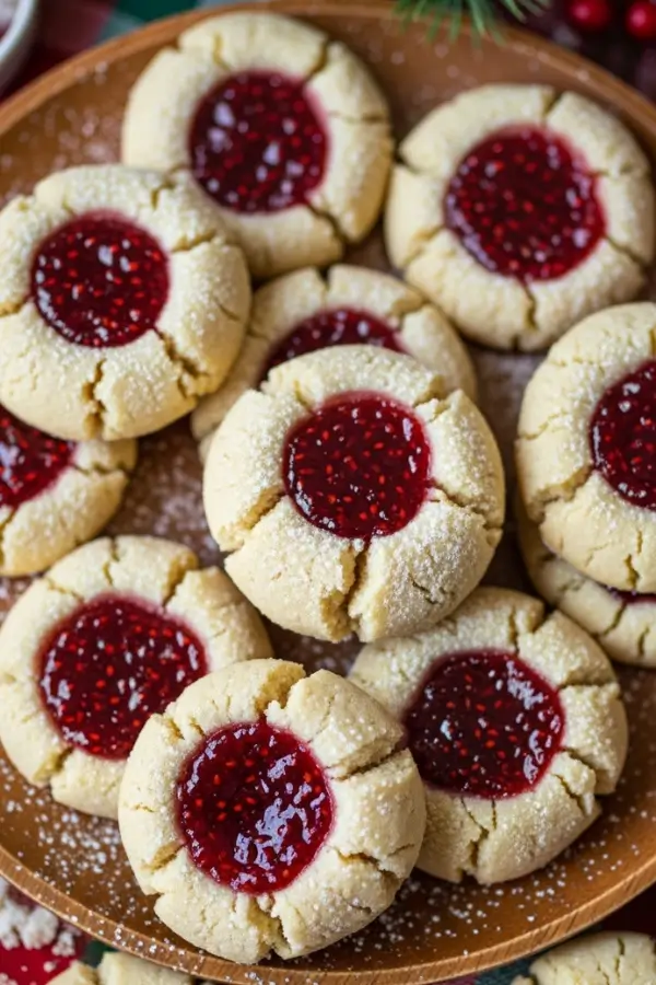 Christmas Thumbprint Cookies with Raspberry Jam, festive holiday treat