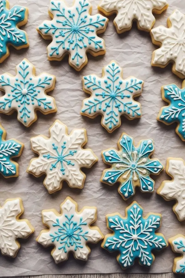 Best Snowflake Sugar Cookies on the baking sheet