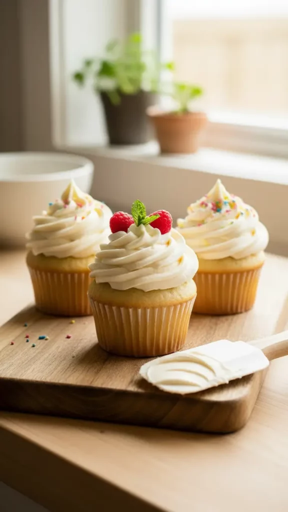 American Buttercream Frosting on the vanilla cupcakes
