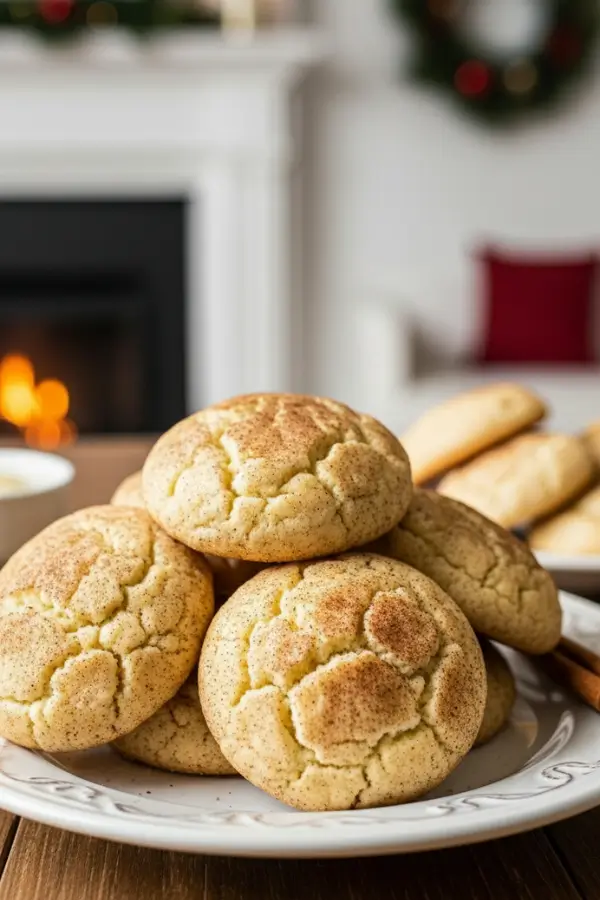Soft, golden eggnog snickerdoodle cookies coated in cinnamon-sugar and nutmeg