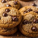 Gingerbread Chocolate Chip Cookies scattered on a wooden board