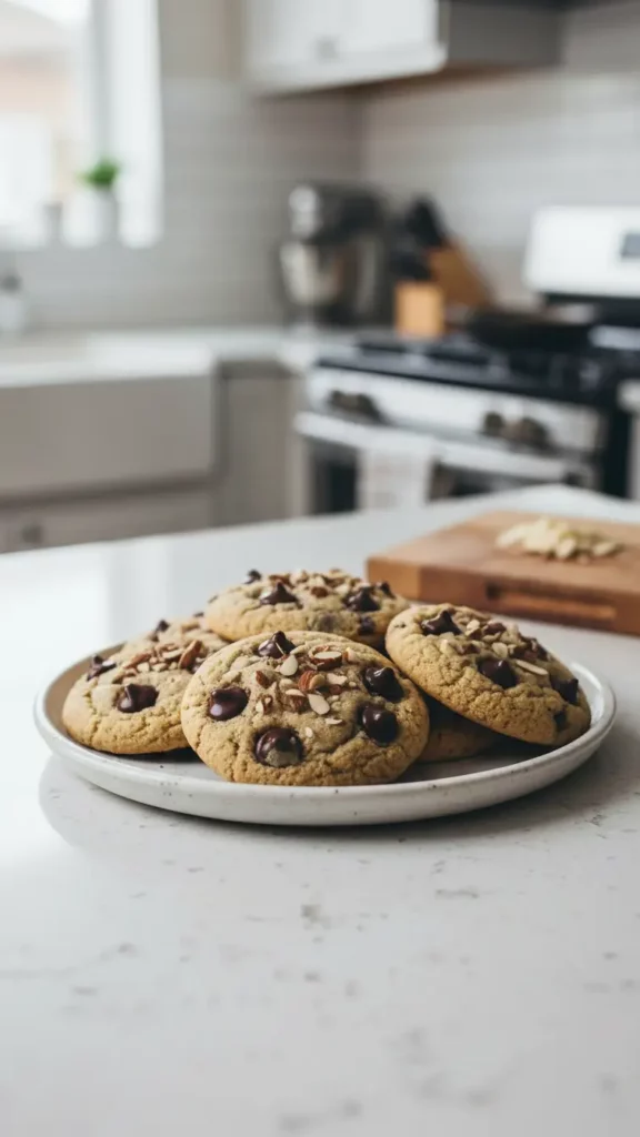 Almond Flour Chocolate Chip Cookies on kitchen countertop