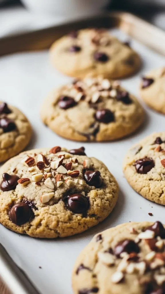 Almond Flour Chocolate Chip Cookies on parchment paper