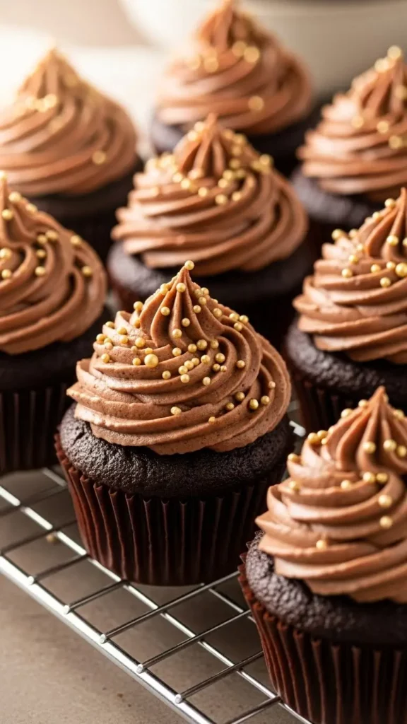Chocolate Cupcakes resting on the cooling rack