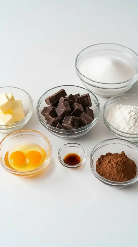 Chocolate lava cake ingredients on the kitchen countertop