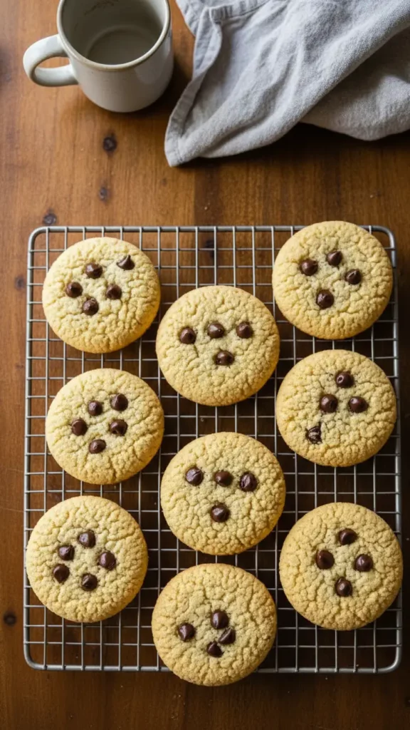Golden coconut-flour cookies cooling on a rack, lightly crisp edges & soft centers