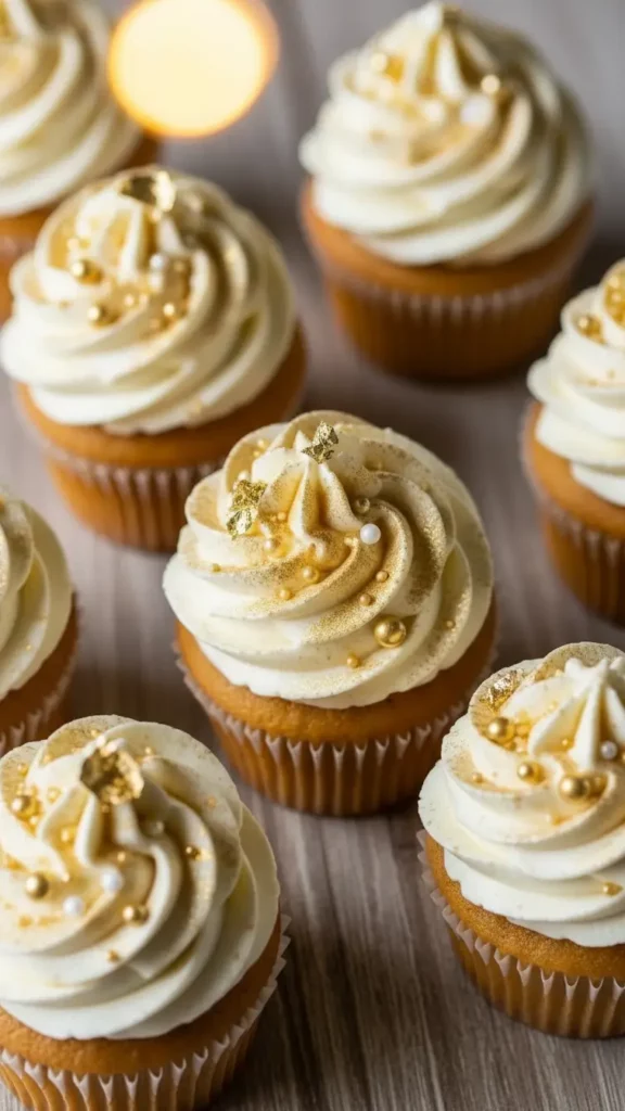 Gold Star Cupcakes in Holiday Presentation, top view