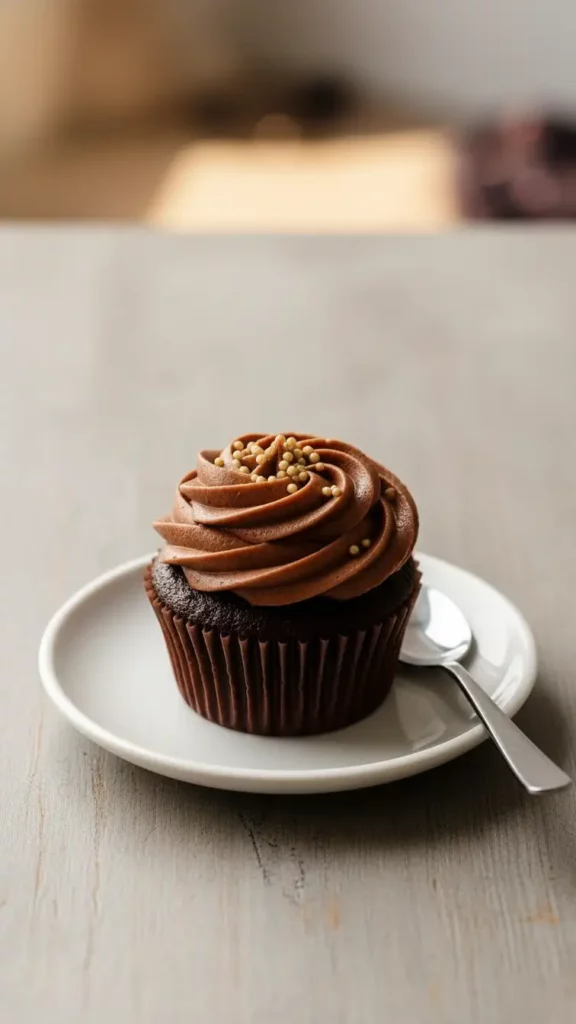 One Chocolate Cupcake served for eating