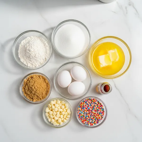 White Chocolate Chip Cookies Ingredients on the kitchen countertop