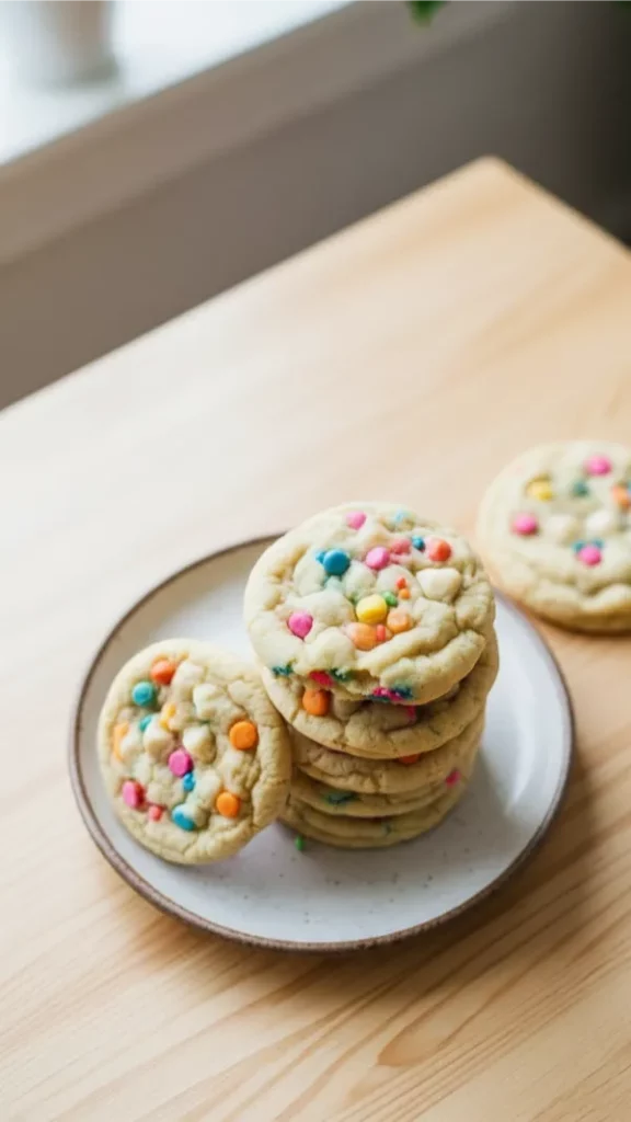 White Chocolate Chip Cookies Loaded stacked on a plate