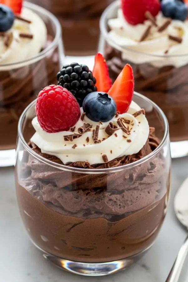 Chocolate mousse topped with fresh berries