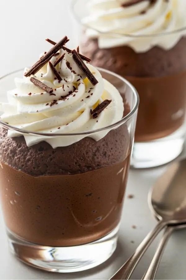 Elegant dark chocolate mousse in glass cups