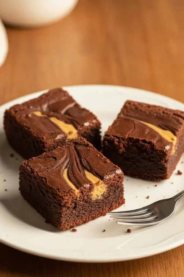 Chocolate peanut butter brownies in a plate