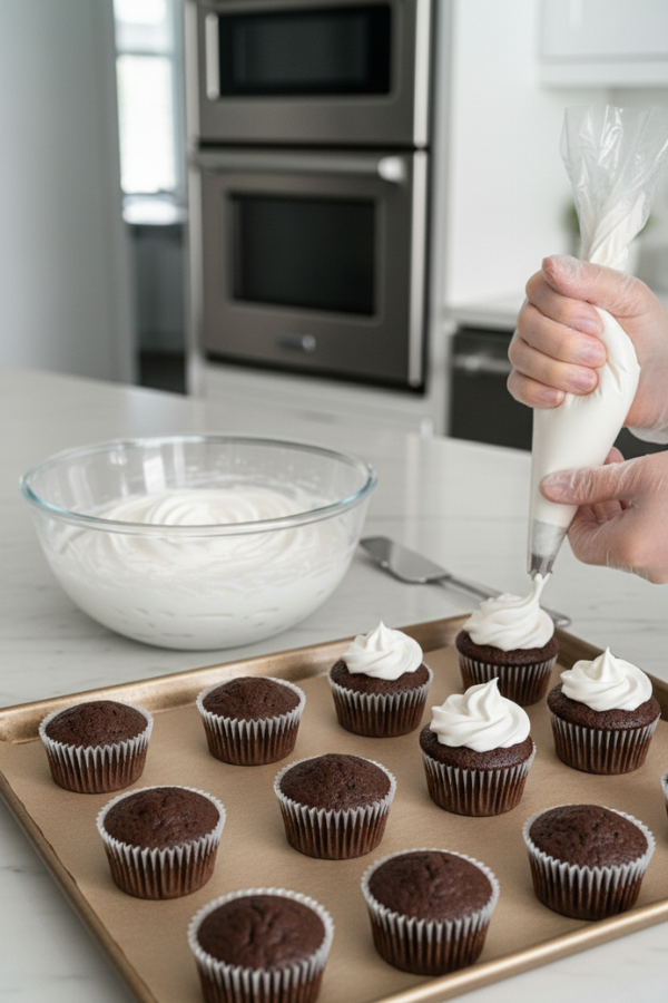 Homemade marshmallow fluff on chocolate cake