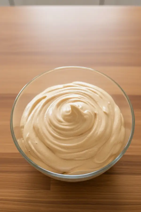 Top view of fluffy peanut butter mousse filling