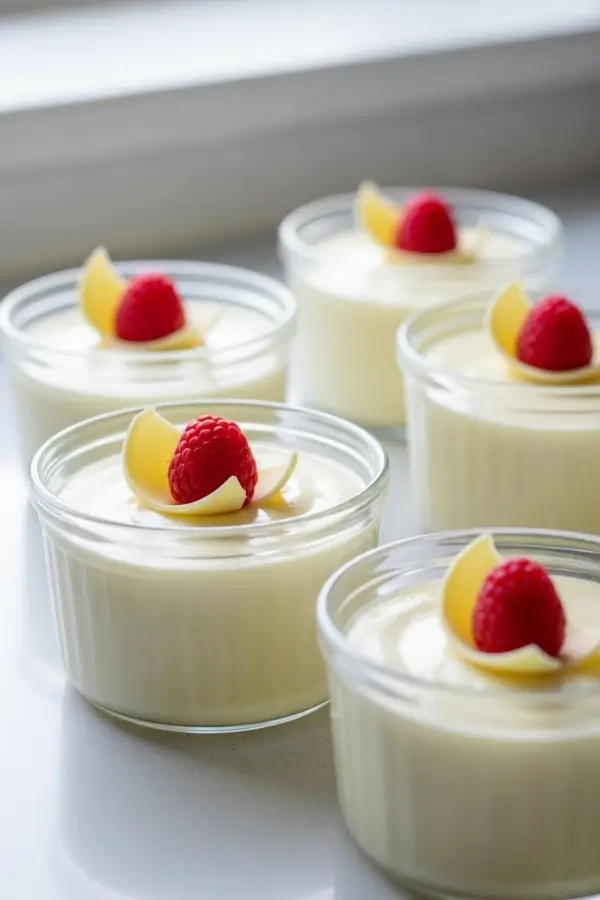 White chocolate mousse with strawberry toppings