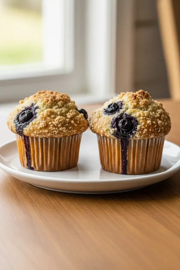 Sourdough blueberry muffins on a small plate