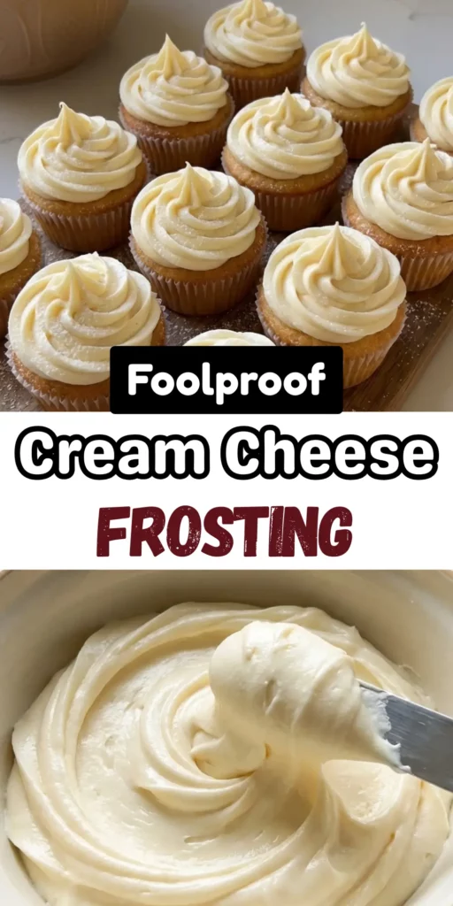 Two image collage of Cream cheese frosting