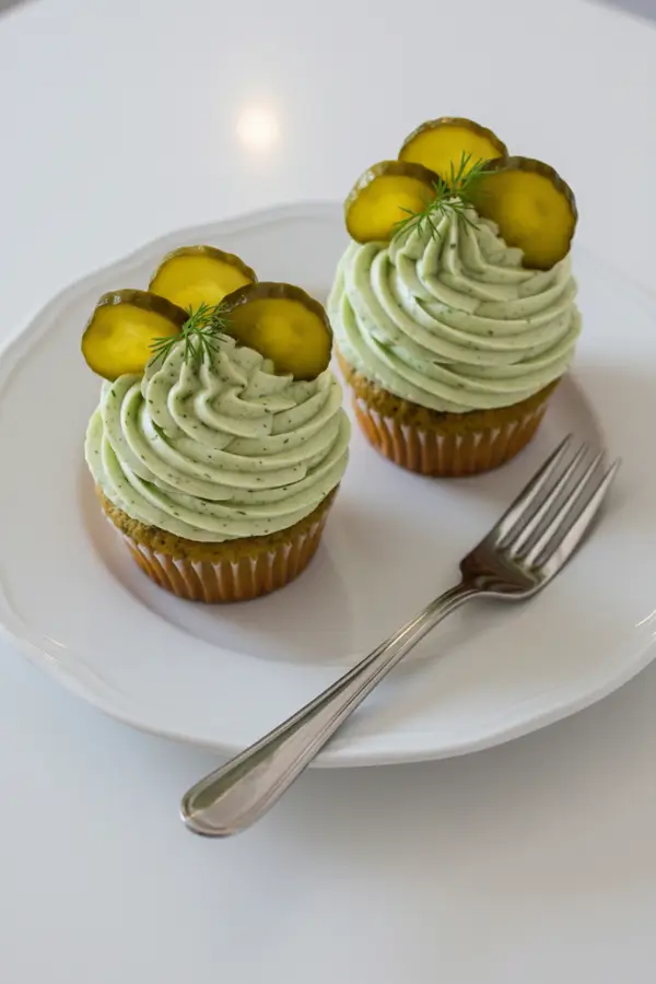 Dill Pickle Cupcakes served for eating