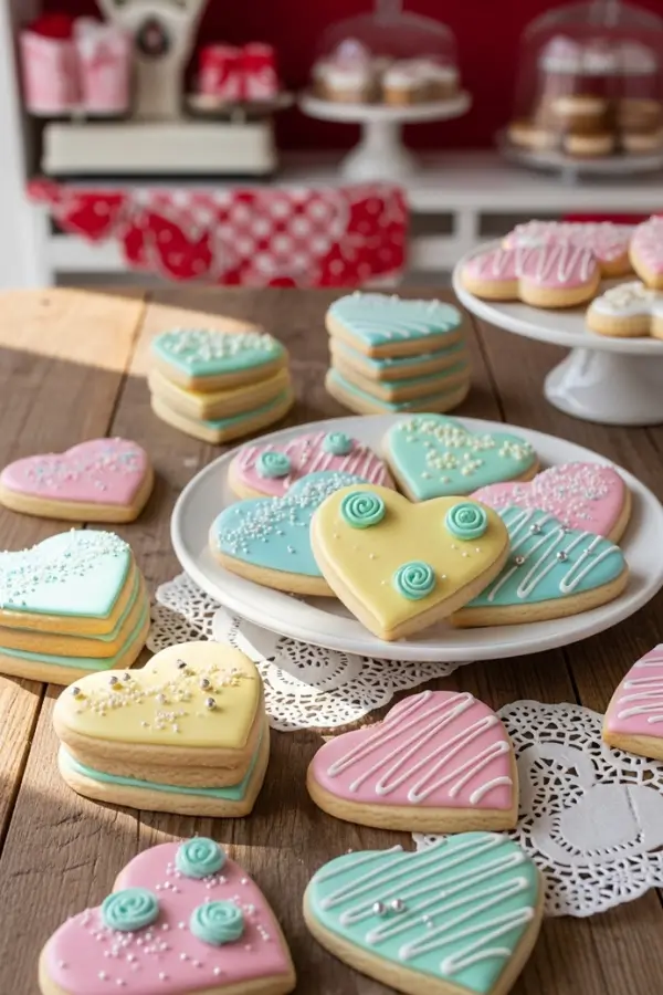 Scattered sugar cookies decorated on the table