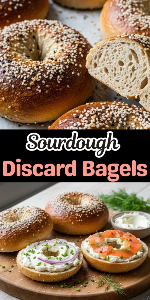 Two image collage of Sourdough discard bagels