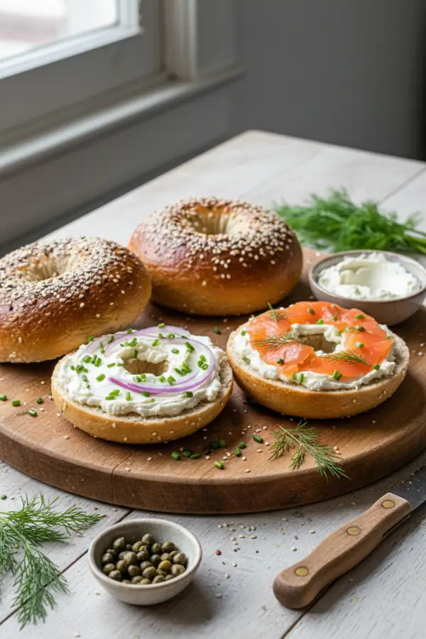 Sourdough bagels served for eating