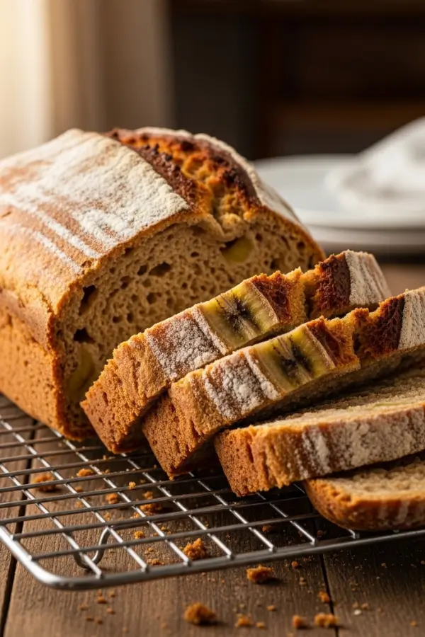 Sourdough Discard Banana Bread on cooling rack
