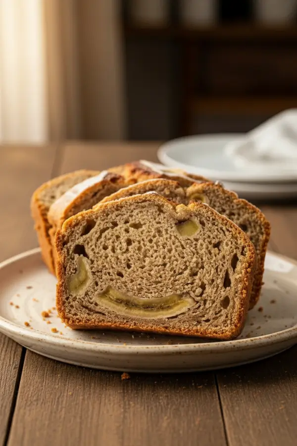 Sourdough Discard Banana Bread on a plate for serving