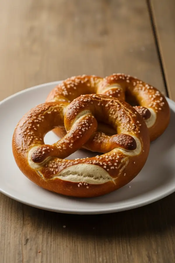 Golden sourdough pretzels on a plate
