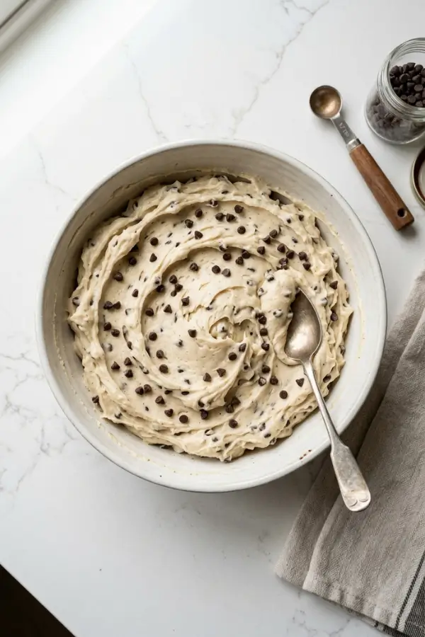 Cookie Dough Frosting in a white bowl