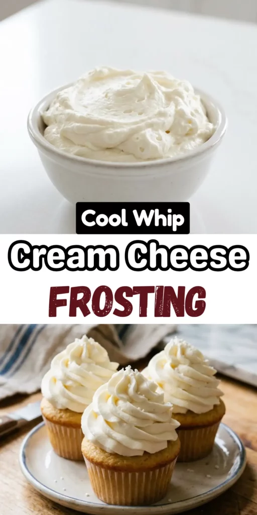 Two image collage of Cool Whip Cream Cheese Frosting