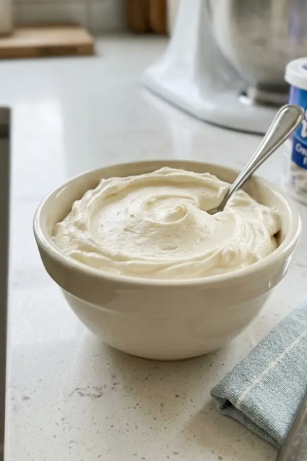 Cool Whip Cream Cheese Frosting on the kitchen countertop