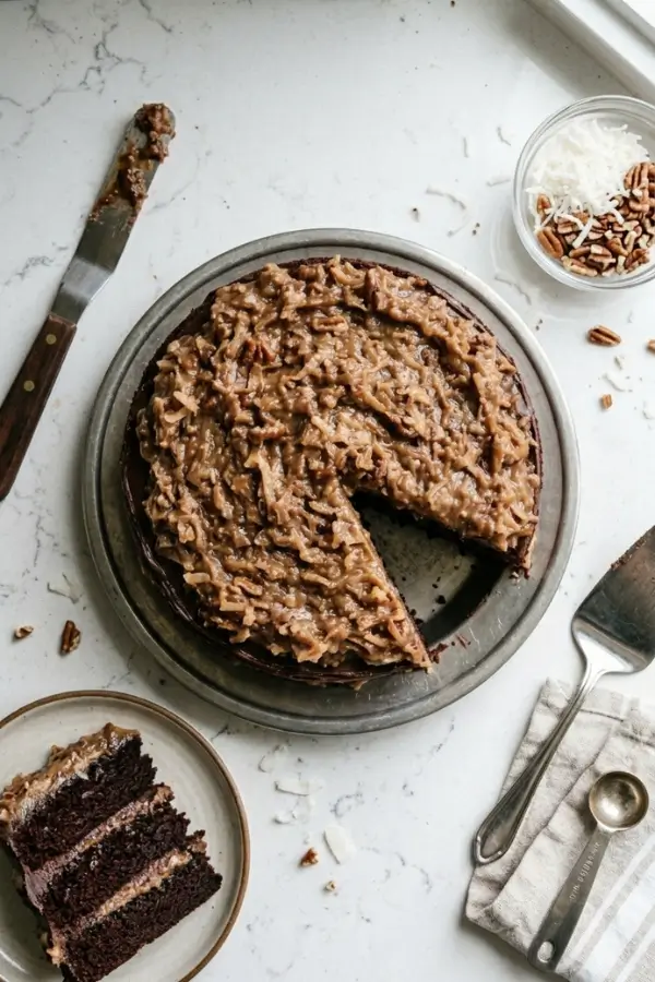 German Chocolate Frosting on cake