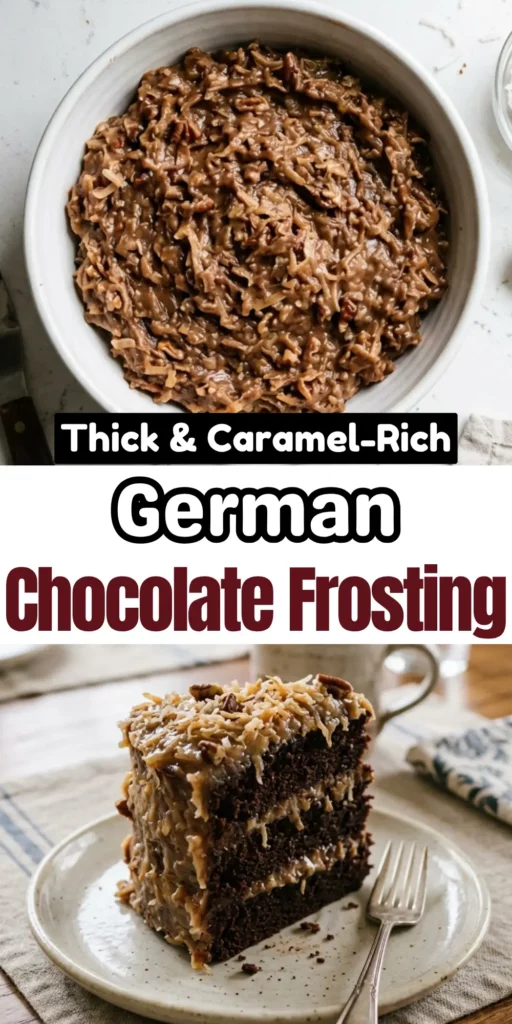 Two image collage of German Chocolate Frosting
