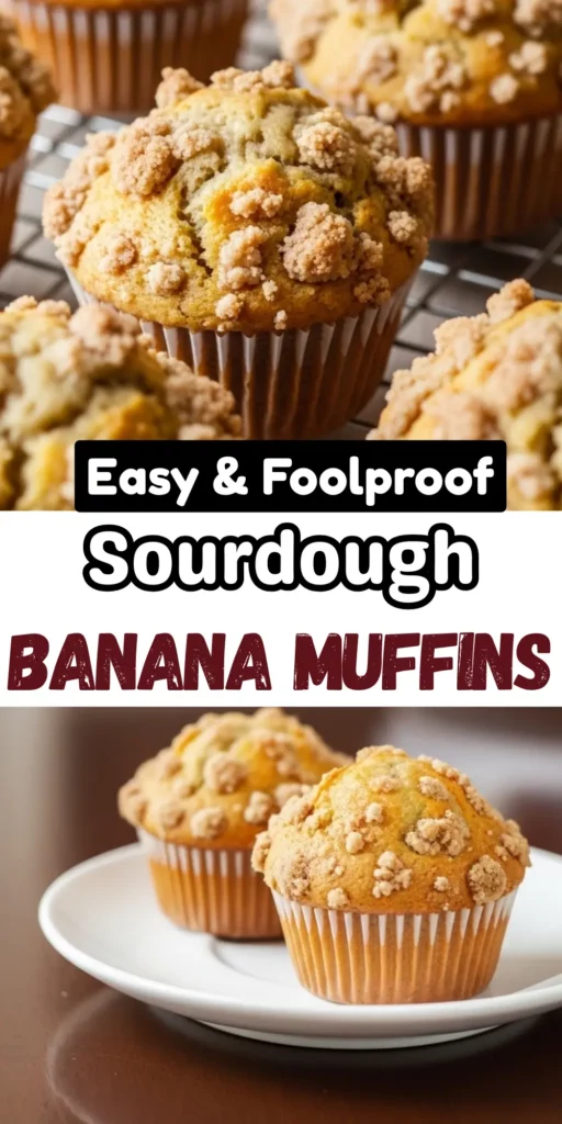 Two image collage of sourdough banana muffins