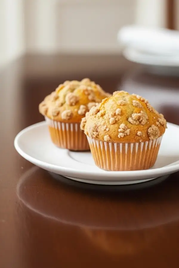 Sourdough banana muffins served on a small plate