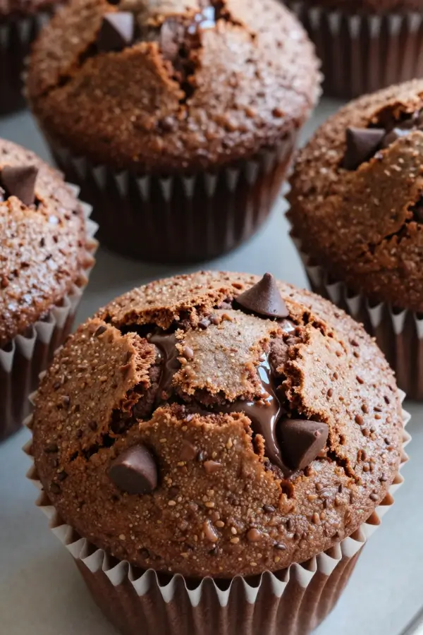 Close shot of Sourdough Discard Chocolate Muffin