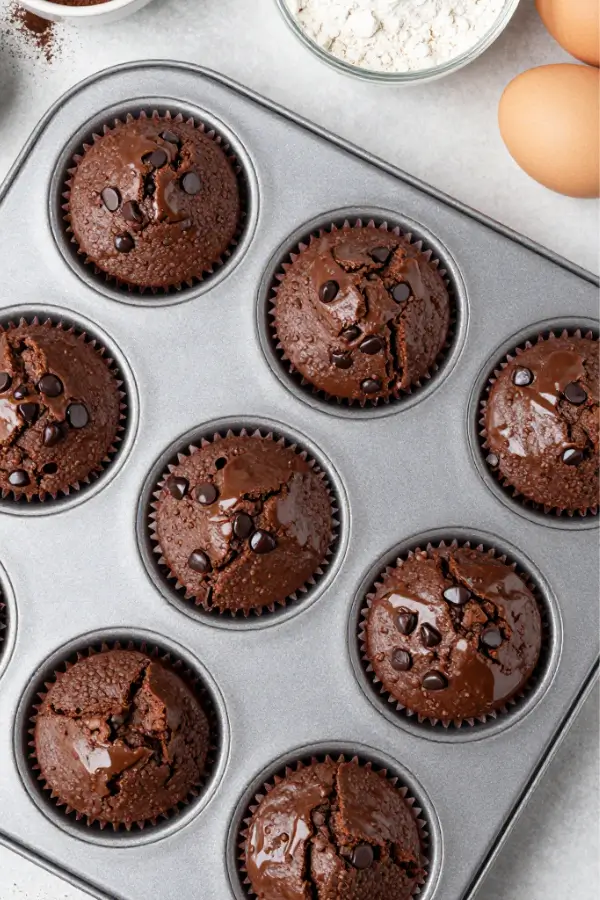 Sourdough Discard Chocolate Muffins in muffin tin