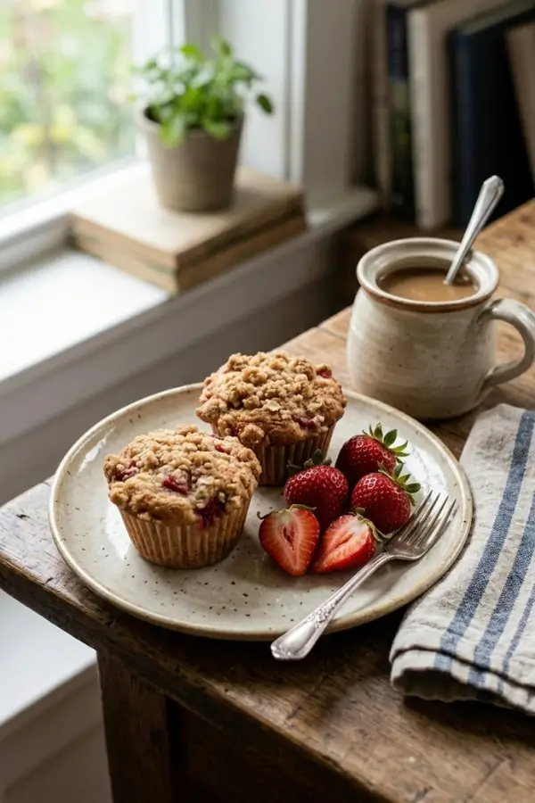 2 Strawberry Muffins served on a plate