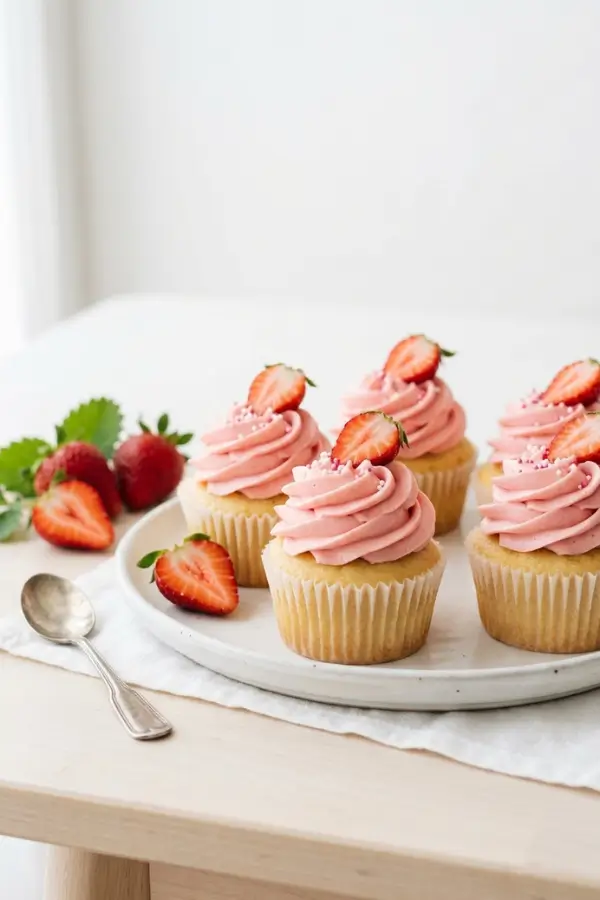 Strawberry Buttercream Frosting on cupcakes